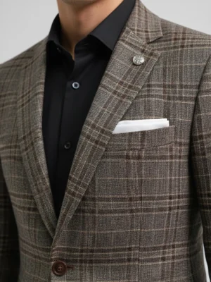 SuitsHeritage Men’s Plaid Brown Regular Fit Blazer Chest