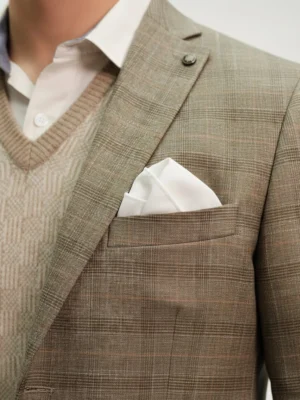 SuitsHeritage Men’s Check Khaki Regular Fit Blazer Chest