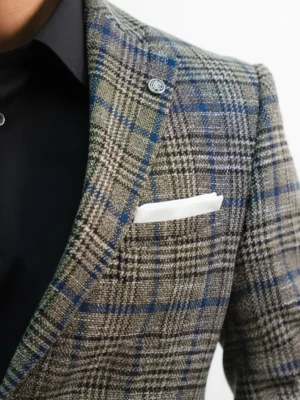 SuitsHeritage Men’s Check Brown Regular Fit Blazer Chest pocket