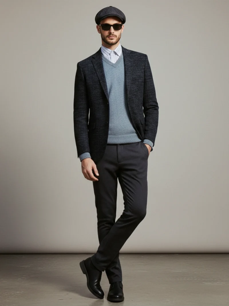 SuitsHeritage Men’s Textured Navy Regular Fit Blazer Front