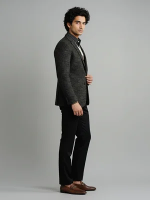 SuitsHeritage Men’s Textured Black Slim Fit Blazer Side