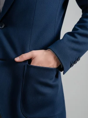 SuitsHeritage Men’s Solid Navy Linen Blazer Pocket