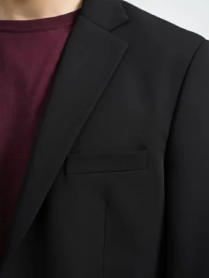 Suitheritage Men's Solid Black Regular fit Blazer Main collar