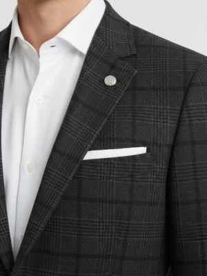 SuitsHeritage Men’s Check Charcoal Regular Fit Blazer Chest Pocket