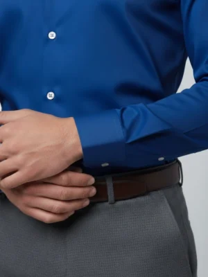 SuitsHeritage Men’s Solid Blue Formal Shirt Cuff