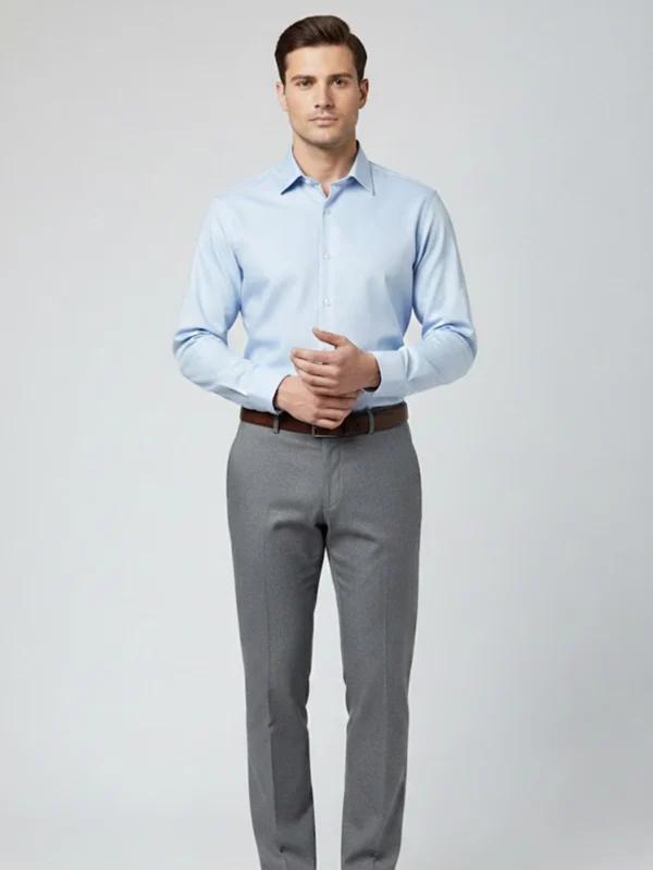 SuitsHeritage Men’s Solid Light Blue Formal Shirt Front