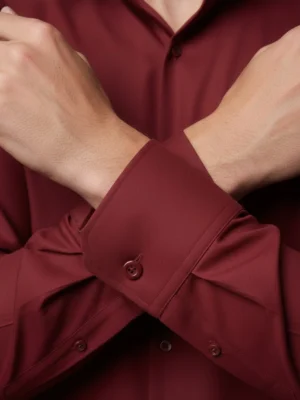 SuitsHeritage Men’s Solid Dark Red Formal Shirt Cuffs
