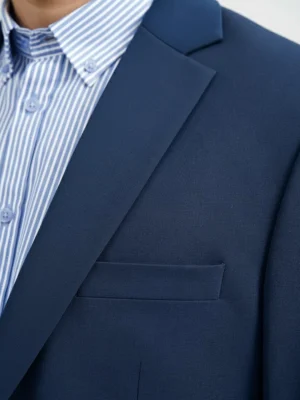 Suitsheritage Men's Solid Navy Blue Relaxed Fit Blazer Chest Pocket