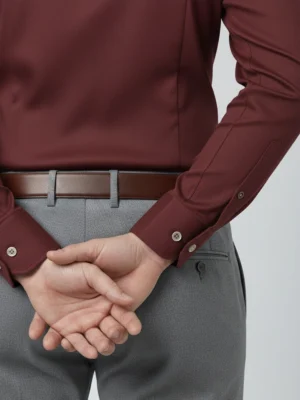 SuitsHeritage Men’s Solid Burgundy Formal Shirt Cuffs