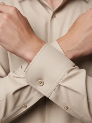 SuitsHeritage Men’s Solid Light Beige Formal Shirt Cuffs