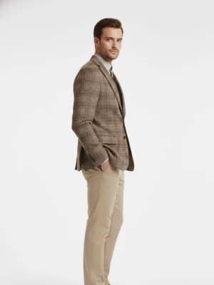 SuitsHeritage Men’s Check Light Brown Regular Fit Blazer Side