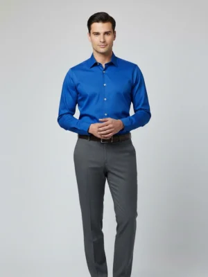 SuitsHeritage Men’s Solid Blue Formal Shirt Front