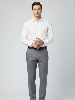 SuitsHeritage Men’s Solid White Formal Shirt Front