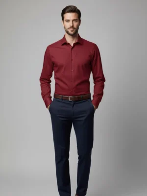 SuitsHeritage Men’s Solid Dark Red Formal Shirt Front