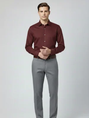 SuitsHeritage Men’s Solid Burgundy Formal Shirt Front