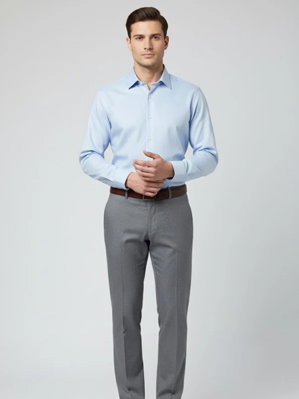 SuitsHeritage Men’s Solid Light Sky Blue Formal Shirt Front