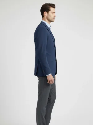SuitsHeritage Men’s Textured Navy Blue Regular Fit Blazer Side pose