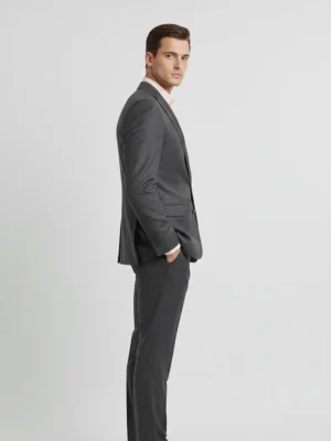 SuitsHeritage Men’s Plaid Grey Slim Fit Blazer Side pose