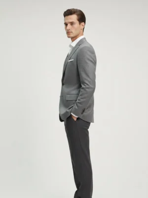 SuitsHeritage Men’s Textured Light Grey Regular Fit Blazer Side pose
