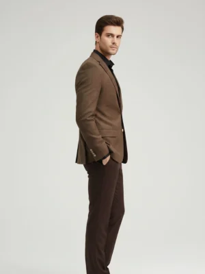 SuitsHeritage Men’s Textured Brown Relaxed Fit Blazer Side pose