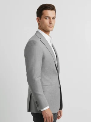 SuitsHeritage Men’s Textured Grey Regular Fit Blazer Side pose