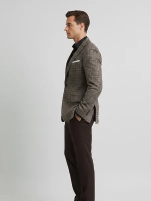 SuitsHeritage Men’s Plaid Brown Regular Fit Blazer Side
