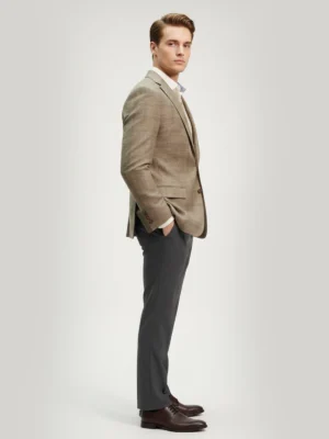 SuitsHeritage Men’s Check Khaki Regular Fit Blazer Chest pose