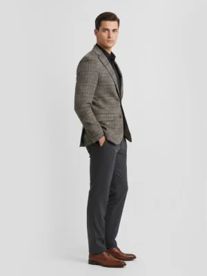 SuitsHeritage Men’s Check Brown Regular Fit Blazer Side pose