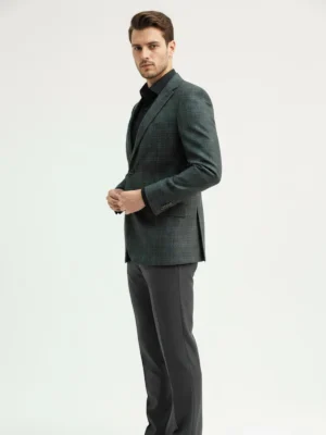 SuitsHeritage Men’s Plaid Grey Relaxed Fit Blazer Side