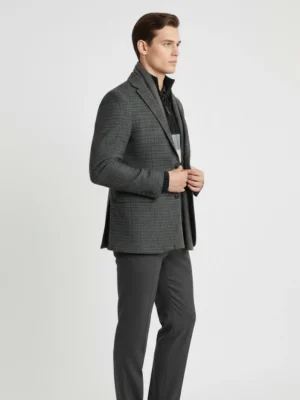 SuitsHeritage Men’s Textured Charcoal Regular Fit Blazer Side