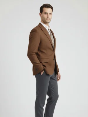 SuitsHeritage Men’s Textured Dark Brown Regular Fit Blazer Side