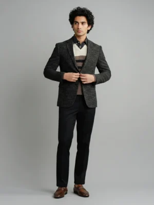 SuitsHeritage Men’s Textured Black Slim Fit Blazer Front