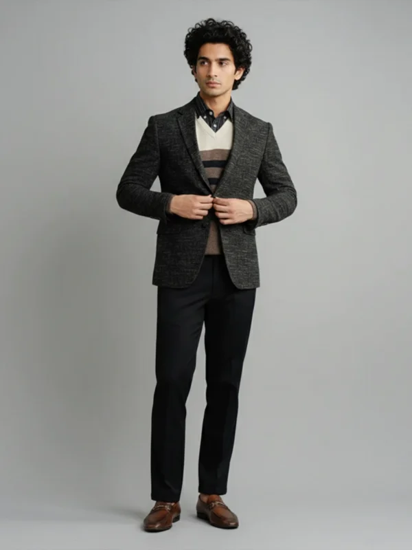 SuitsHeritage Men’s Textured Black Slim Fit Blazer Front
