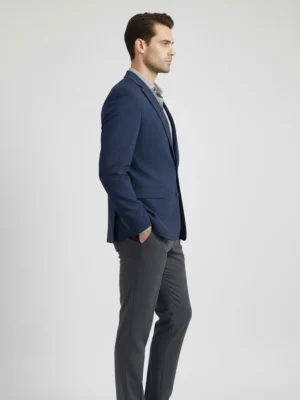 SuitsHeritage Men’s Solid Navy Linen Blazer Side