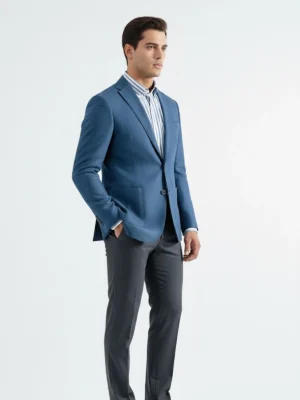 SuitsHeritage Men’s Solid Light Blue Linen Blazer Front