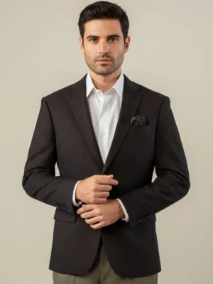 SuitsHeritage Men’s Solid Brown Slim Fit Blazer Close