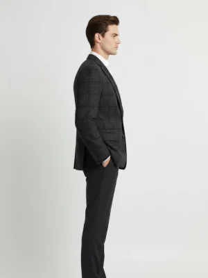 SuitsHeritage Men’s Check Charcoal Regular Fit Blazer Side