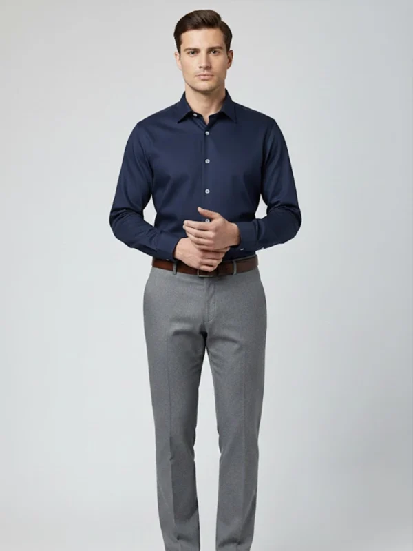 SuitsHeritage Men’s Solid Navy Formal Shirt Front