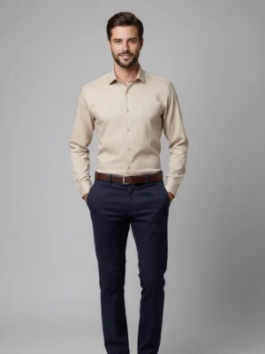 SuitsHeritage Men’s Solid Light Beige Formal Shirt Front