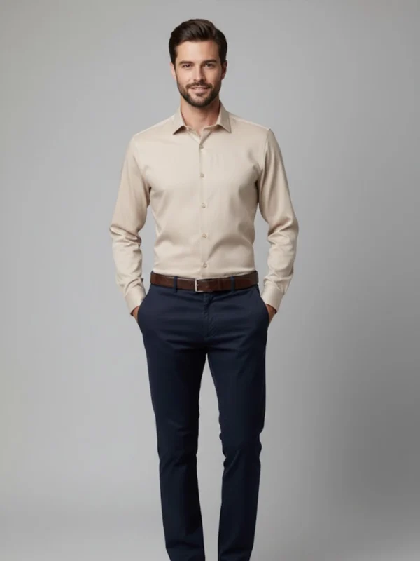 SuitsHeritage Men’s Solid Light Beige Formal Shirt Front