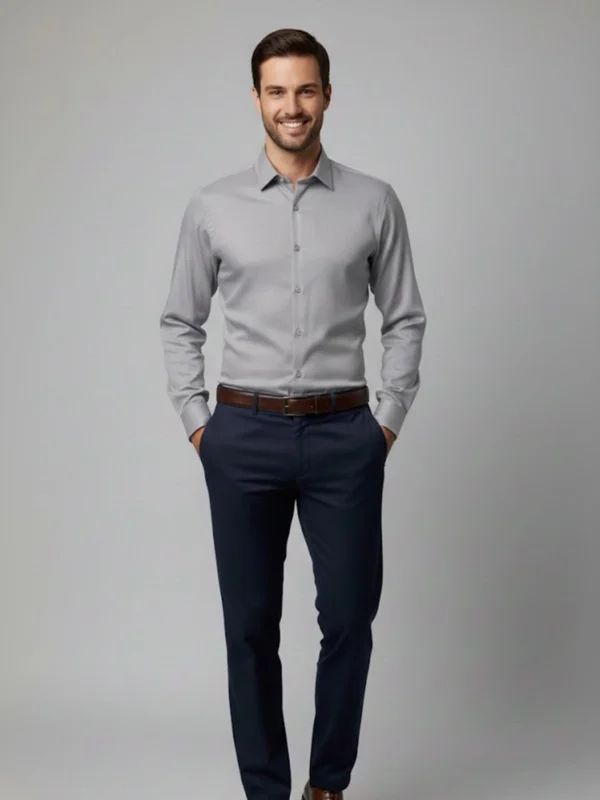 SuitsHeritage Men’s Solid Grey Formal Shirt Front