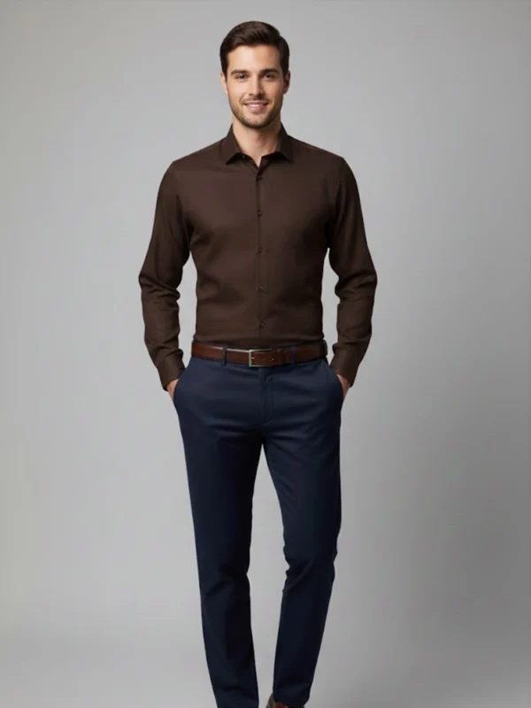 SuitsHeritage Men’s Solid Dark Brown Formal Shirt Front