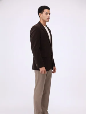 Suitsheritage Men's Solid Dark Brown Corduroy Blazer Side pose