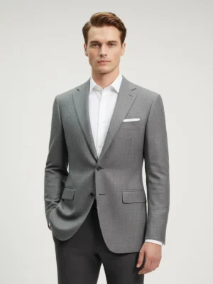SuitsHeritage Men’s Textured Light Grey Regular Fit Blazer Close