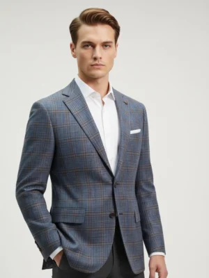 SuitsHeritage Men’s Textured Blue Regular Fit Blazer Side pose