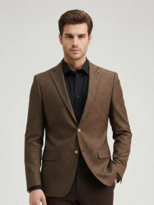SuitsHeritage Men’s Textured Brown Relaxed Fit Blazer Close