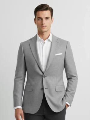 SuitsHeritage Men’s Textured Grey Regular Fit Blazer Close