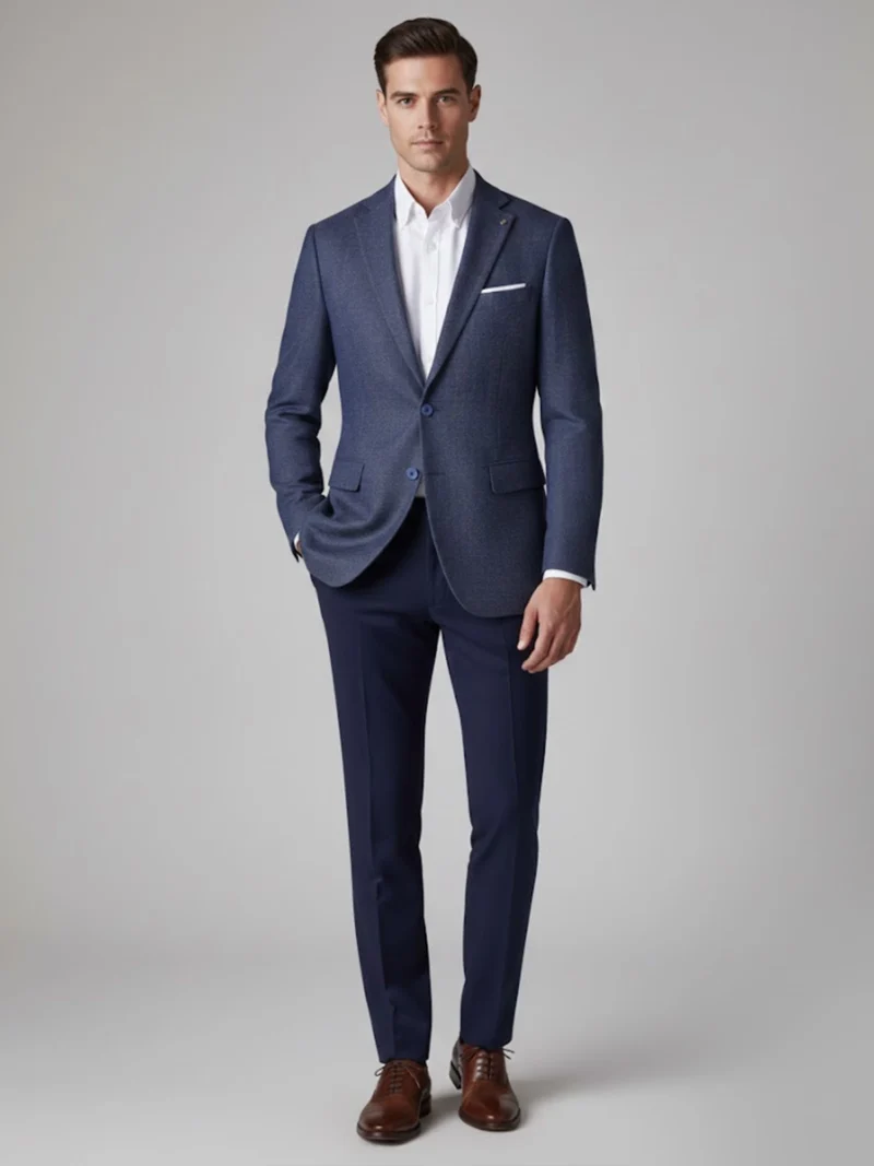 SuitsHeritage Men’s Solid Dark Blue Slim Fit Blazer Side