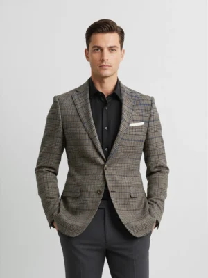 SuitsHeritage Men’s Check Brown Regular Fit Blazer close