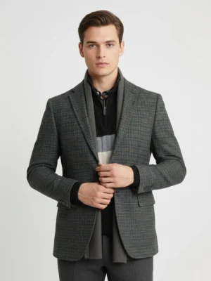 SuitsHeritage Men’s Textured Charcoal Regular Fit Blazer Close